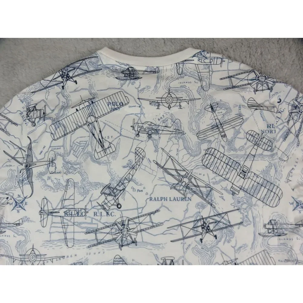 Polo Ralph Lauren Air Plane Shirt Mens XLT Flight Club Map White Blue Cotton New